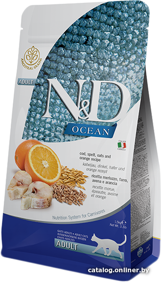Сухой корм для кошек Farmina N&D Ocean Cod, Spelt, Oats & Orange Adult (с треской, спельтой, овсом и апельсином) 1.5 кг
Сухой корм для кошек Farmina N&D Ocean Cod, Spelt, Oats & Orange Adult (с треской, спельтой, овсом и апельсином) 1.5 кг