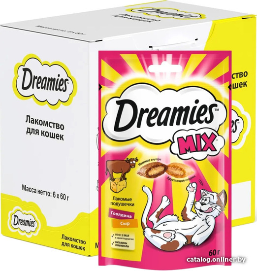 Лакомство для кошек Dreamies лакомые подушечки Mix с говядиной и сыром 60 г (6 упаковок)
Лакомство для кошек Dreamies лакомые подушечки Mix с говядиной и сыром 60 г (6 упаковок)