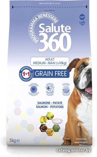 Сухой корм для собак Pet360 Salute 360 Dog Adult Medium/Maxi лосось и картофель 12 кг
Сухой корм для собак Pet360 Salute 360 Dog Adult Medium/Maxi лосось и картофель 12 кг