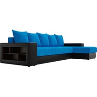 Угловой диван Лига диванов Дубай 105807 (правый, велюр/экокожа, голубой/черный)