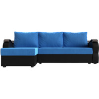 Угловой диван Лига диванов Меркурий лайт левый (велюр голубой/экокожа черный)