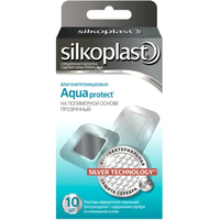 Препарат для лечения заболеваний кожи Silkoplast Пластырь медицинский стерильный бактерицидный с содержанием серебра на полиуретановой основе Aquaprotect №10 (10 шт)