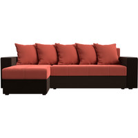 Угловой диван Лига диванов Дубай лайт левый (микровельвет коралловый/коричневый)