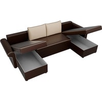 П-образный диван Лига диванов Милфорд 31581 (экокожа, коричневый/бежевый)