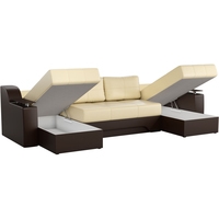 П-образный диван Mebelico Сенатор 59356 (экокожа, бежевый/коричневый)