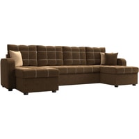 П-образный диван Craftmebel Ливерпуль П (бнп, вельвет, коричневый/бежевый)