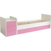Кроватка-трансформер Polini Kids Simple 1100 с комодом (белый/розовый)