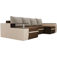 П-образный диван Лига диванов Майами 103054 (микровельвет/экокожа, коричневый/бежевый/бежевый)