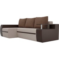 Угловой диван Лига диванов Майами 103031 (левый, рогожка/экокожа, коричневый/бежевый)