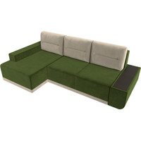 Угловой диван Лига диванов Чикаго левый 110750L (микровельвет зеленый/подушки бежевые)