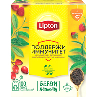 Черный чай Lipton с витамином С, шиповником и ароматом земляники 100 шт