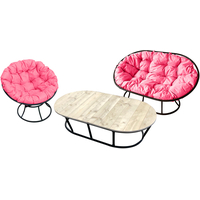 Набор садовой мебели M-Group Мамасан, Папасан и стол 12130408 (черный/розовая подушка)