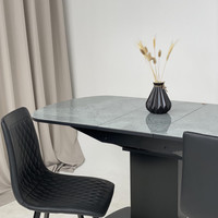 Кухонный стол Аврора Корсика фотопечать 120-151.5x80 (мрамор серый 12/черный матовый)