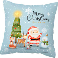 Чехол на подушку Samsara Home Дед мороз, снеговик, лисичка, олень 4040Нг-1 (голубой)