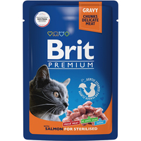 Пресервы Brit Premium для взрослых стерилизованных кошек с лососем в соусе 85 г