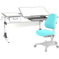 Ученический стол Anatomica Study-120 парта + кресло + органайзер + ящик (белый/серый/голубой)