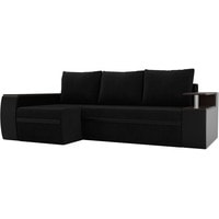Угловой диван Лига диванов Майами 103021 (левый, велюр/экокожа, черный/черный)