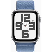 Умные часы Apple Watch SE 2 44 мм (алюминиевый корпус, серебристый/зимний синий, нейлоновый ремешок)