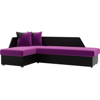 Угловой диван Лига диванов Андора 102689 (левый, микровельвет/экокожа, фиолетовый/черный)