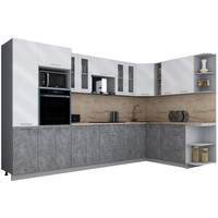 Готовая кухня Интерлиния Мила Gloss 1.88x3.4 правая (белый глянец/керамика/травертин серый)