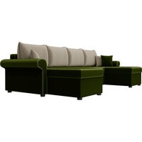 П-образный диван Лига диванов Милфорд 31569 (микровельвет, зеленый/бежевый)