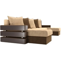 П-образный диван Craftmebel Венеция П (бнп, вельвет, бежевый/коричневый)