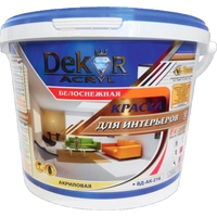 Краска Dekor ВД-АК-216 для интерьеров (белоснежный, 3 кг)