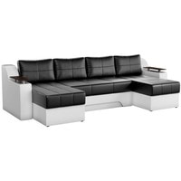 П-образный диван Craftmebel Сенатор (п-образный, боннель, экокожа, черный/белый)