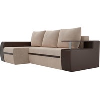 Угловой диван Лига диванов Майами 103015 (левый, велюр/экокожа, бежевый/коричневый)