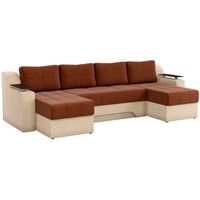 П-образный диван Craftmebel Сенатор (п-образный, боннель, рогожка, коричневый/бежевый)