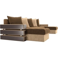 П-образный диван Craftmebel Венеция П (бнп, вельвет, коричневый/бежевый)