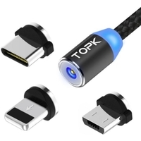 Кабель Topk AM23 USB - MicroUSB/Type-C/Lightning (1 м, черный)