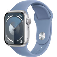 Умные часы Apple Watch Series 9 41 мм (алюминиевый корпус, серебристый/зимний синий, спортивный силиконовый ремешок M/L)