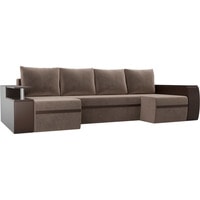П-образный диван Лига диванов Майами 103047 (велюр/экокожа, коричневый/коричневый)