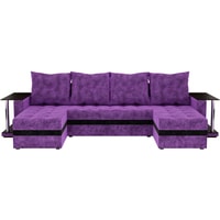 П-образный диван Craftmebel Атланта П 2 стола (бнп, вельвет, фиолетовый)