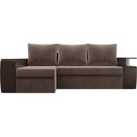 Угловой диван Лига диванов Майами 103018 (левый, велюр/экокожа, коричневый/коричневый)
