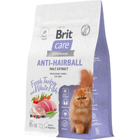 Сухой корм для кошек Brit Care Superpremium Anti-Hairball с белой рыбой и индейкой (вывод шерсти) 400 г