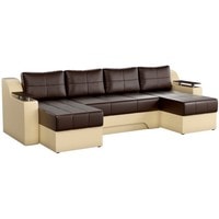 П-образный диван Craftmebel Сенатор (п-образный, боннель, экокожа, коричневый/бежевый)