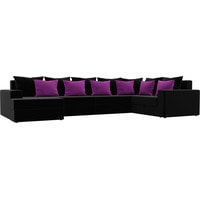 П-образный диван Лига диванов Мэдисон 28909 (микровельвет, черный/фиолетовый)