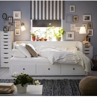 Кровать с выдвижным спальным местом Ikea Хемнэс 200x80-160 (белый, малфорс жесткий) 692.111.99