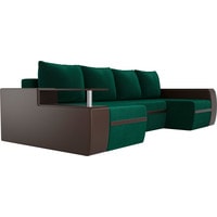 П-образный диван Лига диванов Майами 103046 (велюр/экокожа, зеленый/коричневый)