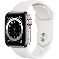 Умные часы Apple Watch Series 6 LTE 40 мм (сталь серебристый/белый спортивный)