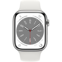 Умные часы Apple Watch Series 8 45 мм (корпус из нержавеющей стали, серебристый/белый, спортивные силиконовые ремешки S/M + M/L)