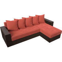Угловой диван Лига диванов Дубай лайт правый 114175 (микровельвет коралловый/коричневый)