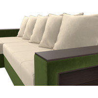 Угловой диван Лига диванов Дубай лайт левый (микровельвет бежевый/зеленый)