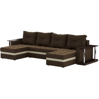 П-образный диван Craftmebel Атланта П 2 стола (боннель, вельвет, коричневый)