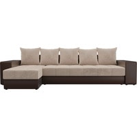 Угловой диван Лига диванов Дубай 105804 (левый, велюр/экокожа, бежевый/коричневый)