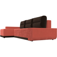 Угловой диван Лига диванов Чикаго левый 110758L (микровельвет коралловый/подушки коричневые)