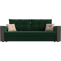 Диван Лига диванов Валенсия Лайт (велюр, зеленый/подушки зеленый/бежевый)