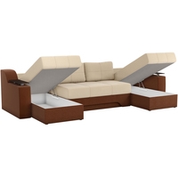 П-образный диван Mebelico Сенатор 59364 (рогожка, бежевый/коричневый)